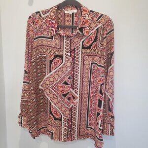Rose & Olive Pink & Black Paisley/Floral Pattern Button Down Blouse   XL